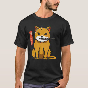 T-shirt Chat Samurai Stray Inspiré Japonais Avec Catane