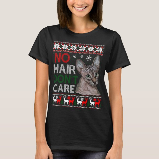 T-shirt Chat sans cheveux Chat de Noël laid Chandail Sphyn (Devant)