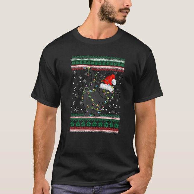 T-shirt Chat Santa du pull de Noël laid (Devant)