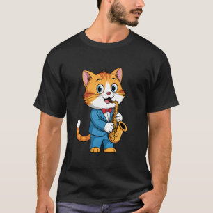 T-shirt Chat Saxophoniste Jouant du Saxophone Chat Chaton 