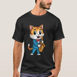 T-shirt Chat Saxophoniste Jouant du Saxophone Chat Chaton 