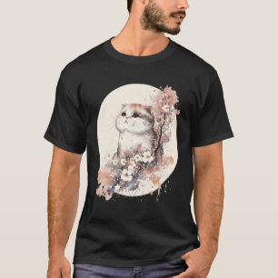 T-shirt Chat Scottish Fold Aquarelle Cerisier Japonais Fle
