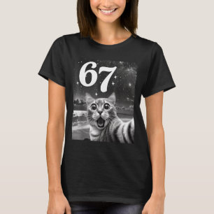 T-shirt Chat selfie avec 67 mème chats drôles graphique po