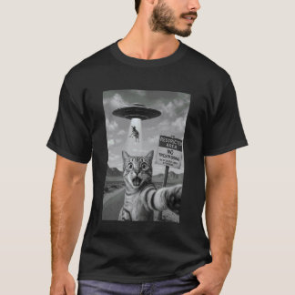 T-shirt Chat selfie avec enlèvement d'alien de l'OVNI drôl