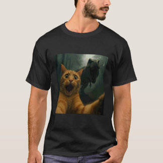 T-shirt Chat selfie avec T-Rex dinosaure comédie animal