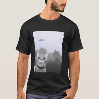 T-shirt Chat selfie avec un OVNI alien drôle chat hommes f