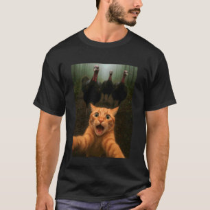 T-shirt Chat Selfie Poursuite Dinde Drôle Kitty Thanksgivi