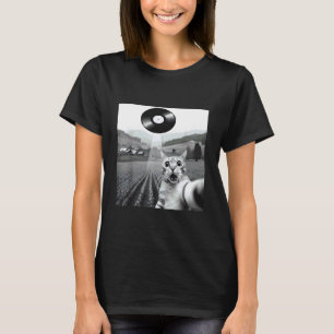 T-shirt Chat Selfie UFO Faisceau Vinyle Disque Alien Enlèv