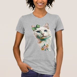 T-shirt Chat shamrock aux yeux bleus