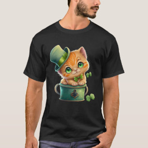 T-shirt Chat Shamrock Saint Patrick Chapeau de Leprechaun 