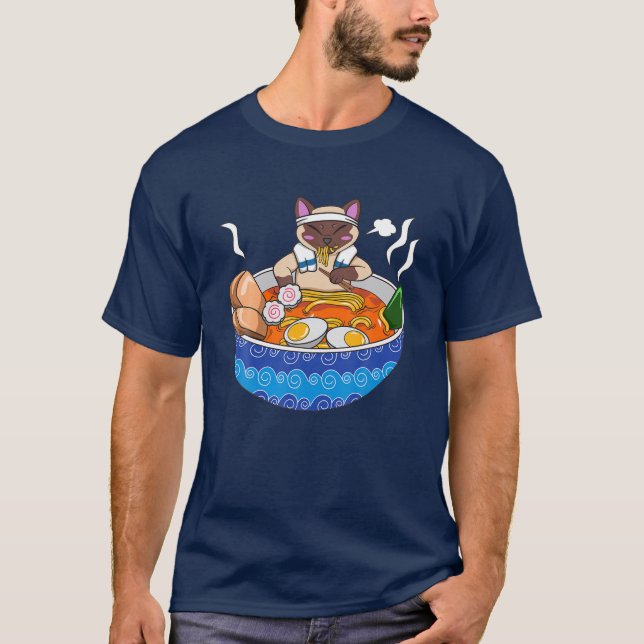 T-shirt Chat Siamois Chillin Ramen Kawaii Nourriture Japon (Devant)
