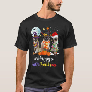 T-shirt Chat siamois Halloween Joyeux Noël Heureux Hallot