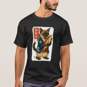 T-shirt Chat siamois japonais Kanji Poisson Japon Amateur 
