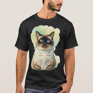 T-shirt Chat siamois mignon Yeux bleus Aquarelle Art pour