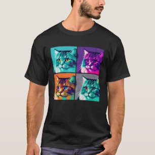 T-shirt Chat Sibérien Illustration Pop Animaux Colorés Hom
