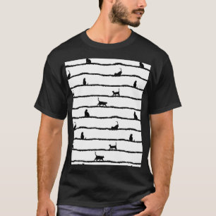T-shirt Chat Silhouette rayures Abstrait main tiré Motif