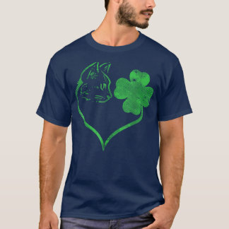 T-shirt Chat Silhouette Shamrock Jour de la Saint Patrick