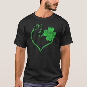 T-shirt Chat Silhouette Trèfle Saint Patrick Chat Mignon A