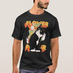 T-shirt Chat Smoking 60s 70s Fleur Floral Signe de Paix