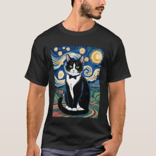 T-shirt Chat Smoking en Style Artistique Ciel Etoilé pour