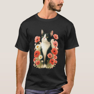 T-shirt Chat Smoking Floral Fleurs Pavots Fleurs Sauvages
