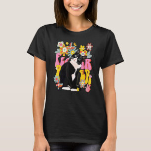 T-shirt Chat Smoking Retro Atmosphère 60s 70s Fleurs Signe