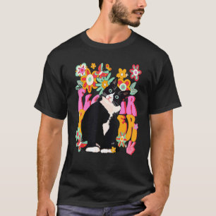T-shirt Chat Smoking Retro Atmosphère 60s 70s Fleurs Signe