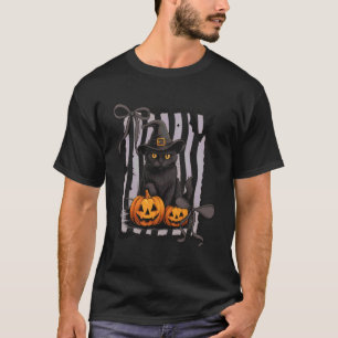 T-shirt Chat sorcière gothique Jack O Lanterne Chauves-sou