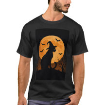 Chat Sorcière Silhouette Avec Pleine lune Et Bats