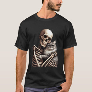 T-shirt Chat squelette câlin Halloween créatif mignon