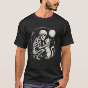 T-shirt Chat squelette Lune Nuit Halloween Drôle Mignon Ho