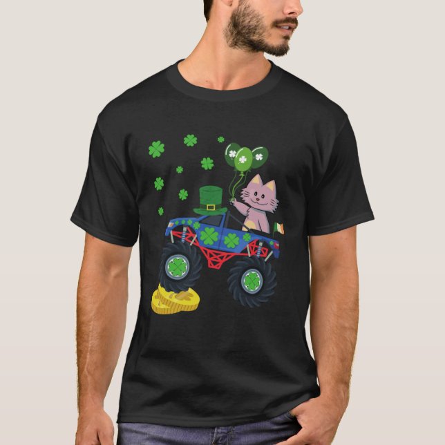 T-shirt Chat St Patrick's Day Monster Truck Irish Cat Sham (Devant)