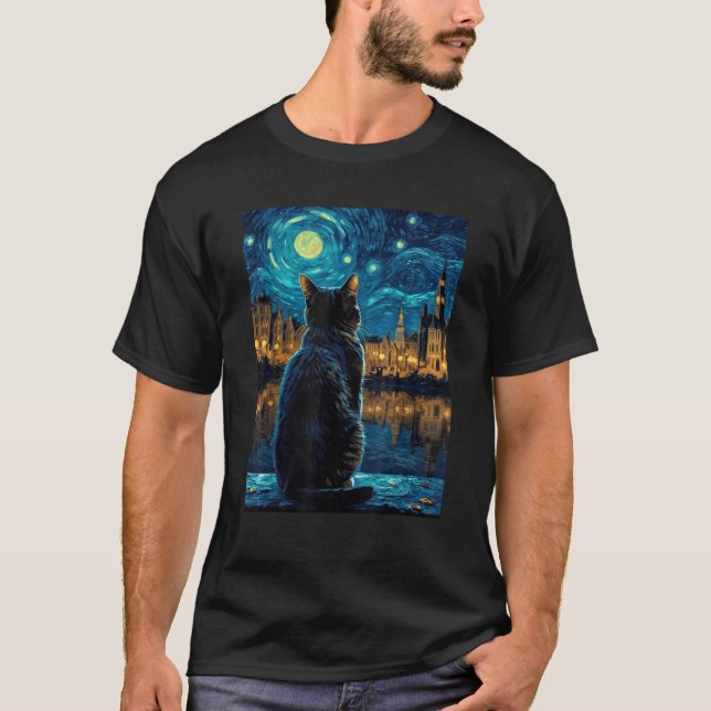 T-shirt Chat Starry Nuit Van Gogh Cadeau Pour Chat Maman C (Devant)