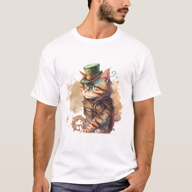 T-shirt Chat Steampunk Adorable et mignonne (Devant)