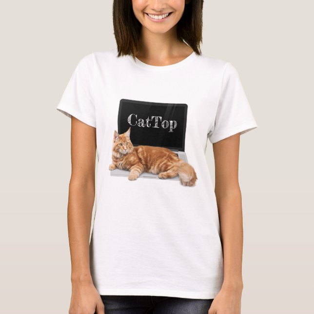 T-shirt Chat sur ordinateur portable - CatTop (Devant)