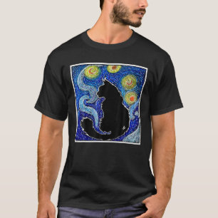 T-shirt Chat T, Chat de nuit étoilé, Chat pour femmes, Cha