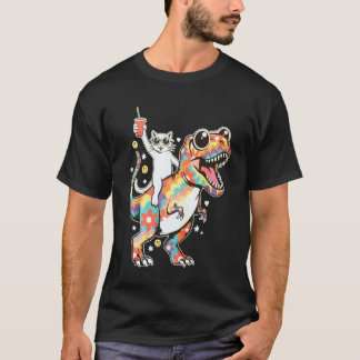 T-shirt Chat T-Rex Coloré Soirée Festival Rave EDM Party C