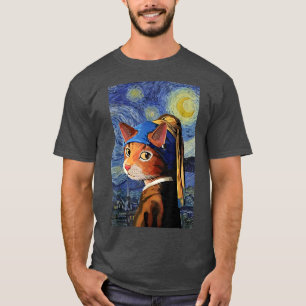 T-shirt Chat T, Starry Night Chat, Art Chat, Style Van Gog