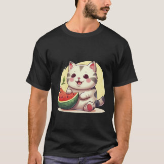 T-shirt Chat tacheté Kawaii avec l'art d'été de pastèque ✨