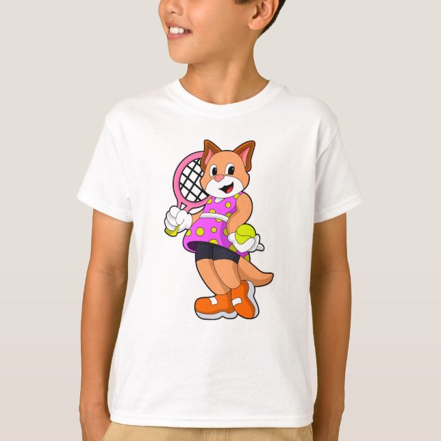 T-shirt Chat Tennis avec raquette de tennis (Devant)