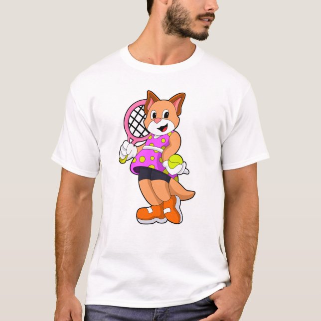 T-shirt Chat Tennis avec raquette de tennis (Devant)