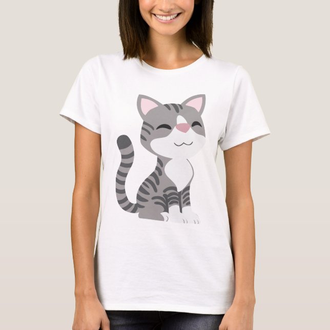 T-shirt Chat tigré gris de sourire mignon (Devant)