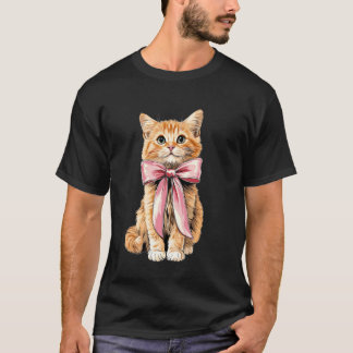 T-shirt Chat tigré orange ruban rose mignon arc coquette