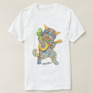 T-shirt Chat tigré vintage de Wain jouant la musique de