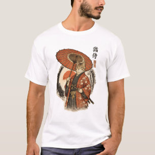 T-shirt Chat tigré vintage japonais Ukiyo-e en gravure sur