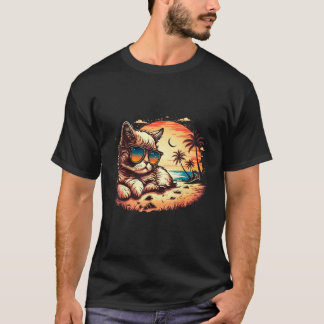 T-shirt Chat-titude au paradis Chat drôle sur la plage