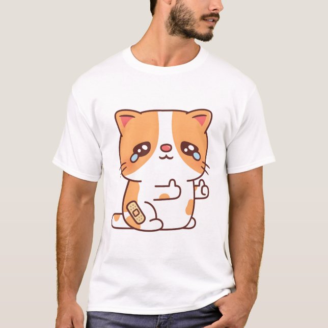 T-shirt Chat triste en pleurs mais avec un pouce levé (Devant)