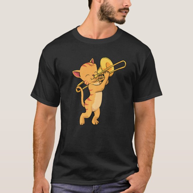 T-shirt Chat Trombone Musique Hommes Chat Jazz Musique Mar (Devant)