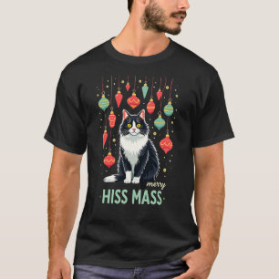 T-shirt Chat Tuxedo de Noël avec décorations de fêtes Merr