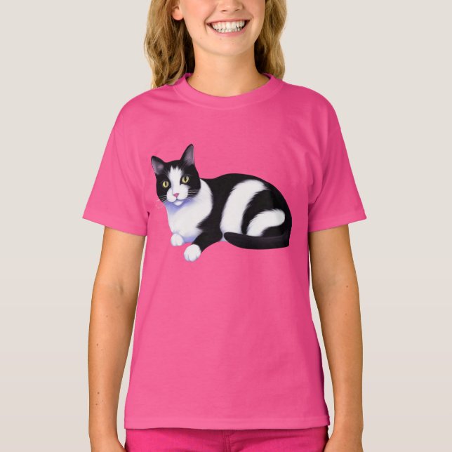 T-shirt Chat Tuxedo noir et blanc (Devant)